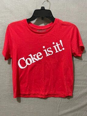 Coca-Cola by Mighty Fine Coke is It! Red Cropped Graphic Tee Sz M